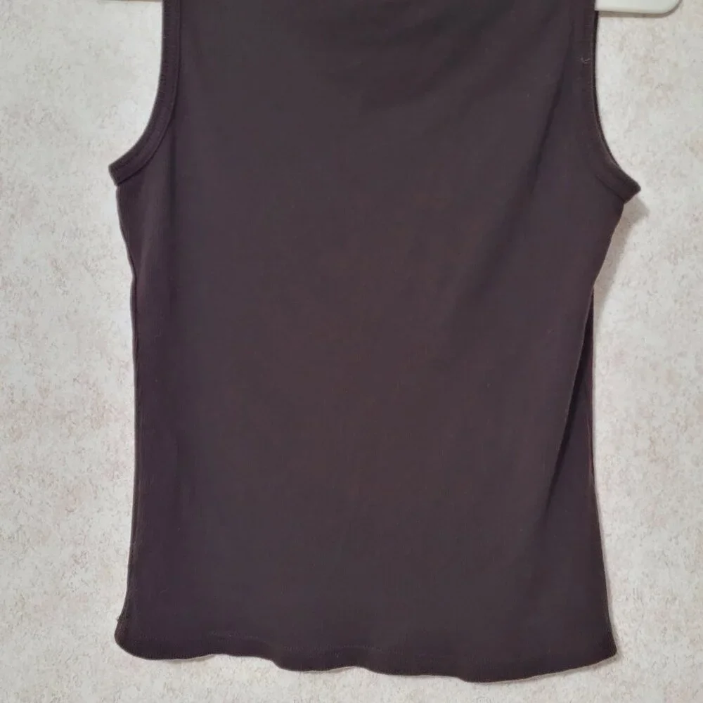 Brown Ribbed Tank Top Embellished Mounain Lake Womens Size L - Picture 9 of 11